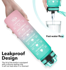 Motivational Fitness Sports Water Bottle Leakproof BPA-Free with Time Marker 1000 ml Bottle Pack of 2, Multicolor, Silicone GenzVybs