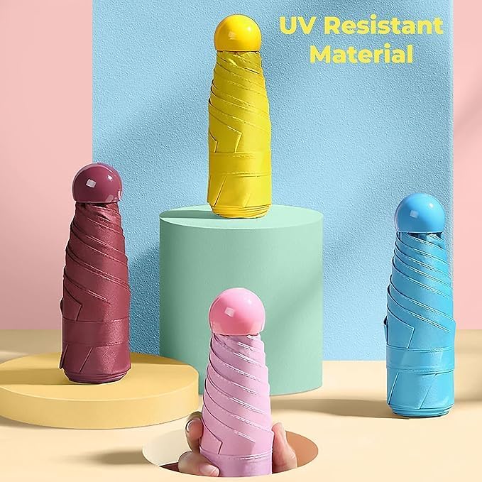 UV Protection Mini Tablet Umbrella | Capsule Umbrella For Rain Windproof & Sun Protection Features, 4 Folding Compact Capsule Case For Men, Women, Kids GenzVybs